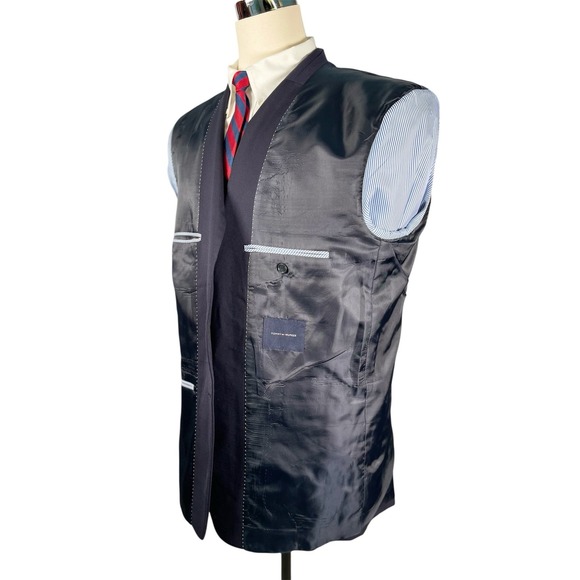 Tommy Hilfiger 2pc Suit Mens 48L Navy 100% Wool Two Button Flat Front Pants - Picture 8 of 16